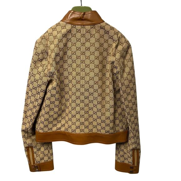 NWT Gucci GG Canvas Jacket Leather Trim Neutral Brown Tan Womens 40 / US 4 - Picture 15 of 16
